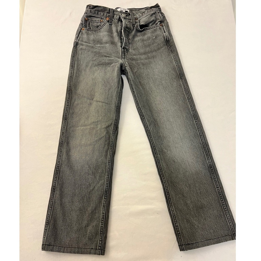 RE/DONE High Rise Straight Leg Jeans Faded Black Grey Size 25 Button Fly